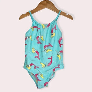 Zara swimsuit one‎ piece aqua blue with mermaids size 4-5 years